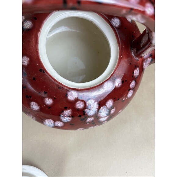 Handcrafted Studio‎ Art Pottery Teapot Red Glaze White & Black Speckles Ceramic - Picture 3 of 9